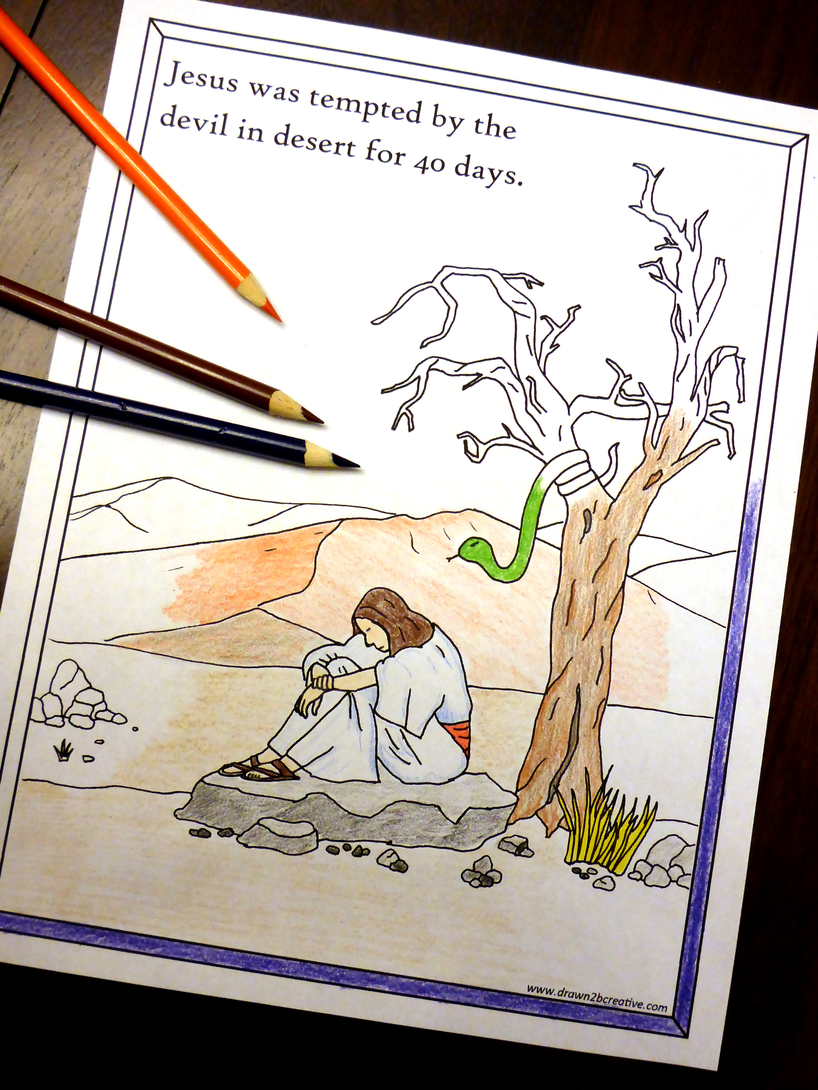 40 Days of Lenten Printables: Jesus in the Desert Coloring Page