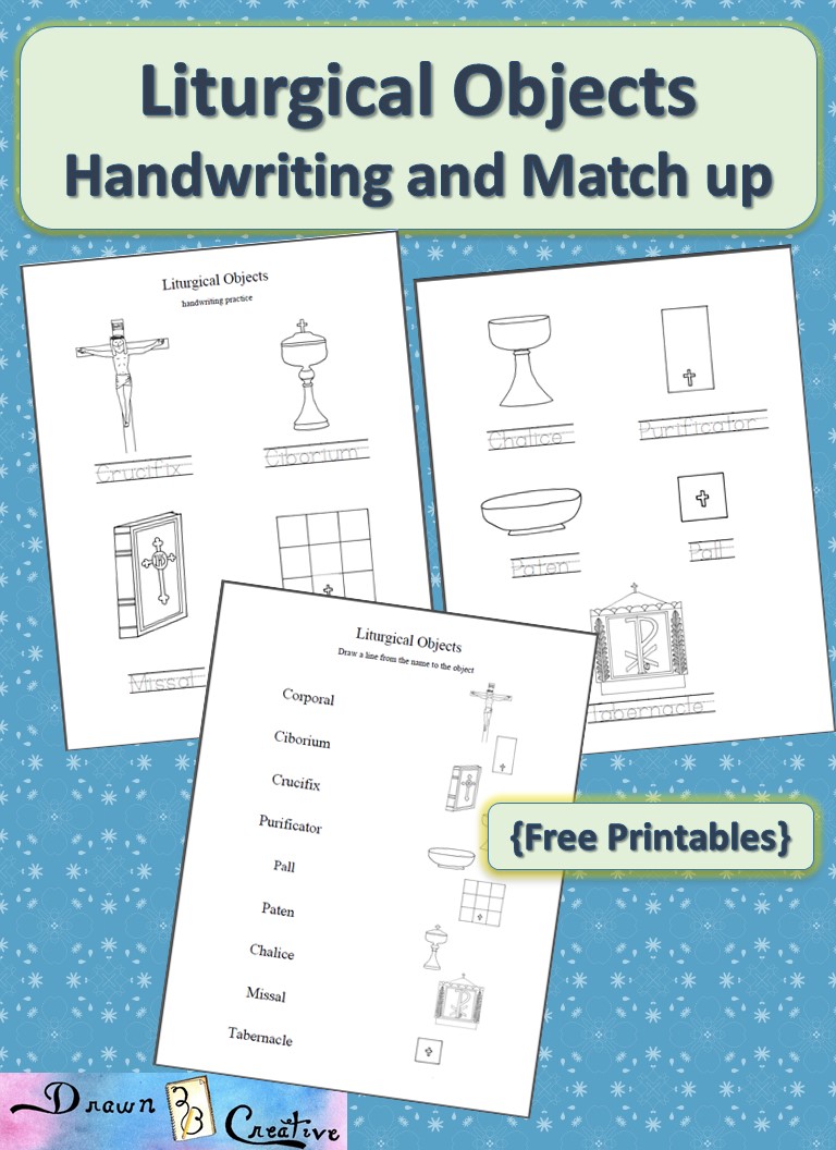 Liturgical Objects - Handwriting, coloring and match up - Drawn2BCreative